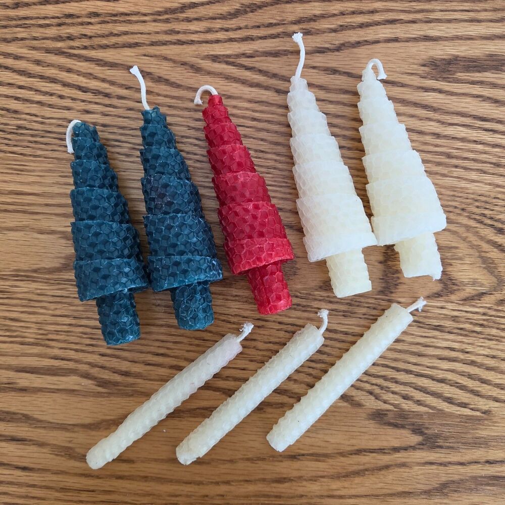 Vintage Handcrafted Rolled Beeswax Candle Set - Honeycomb Trees & Mini Tapers